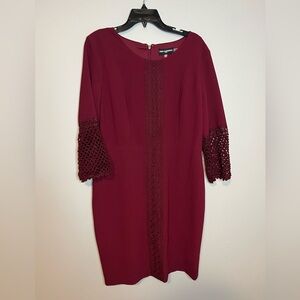 Karl Lagerfeld Womens Maroon Red 3/4 Sleeves Crochet size 12